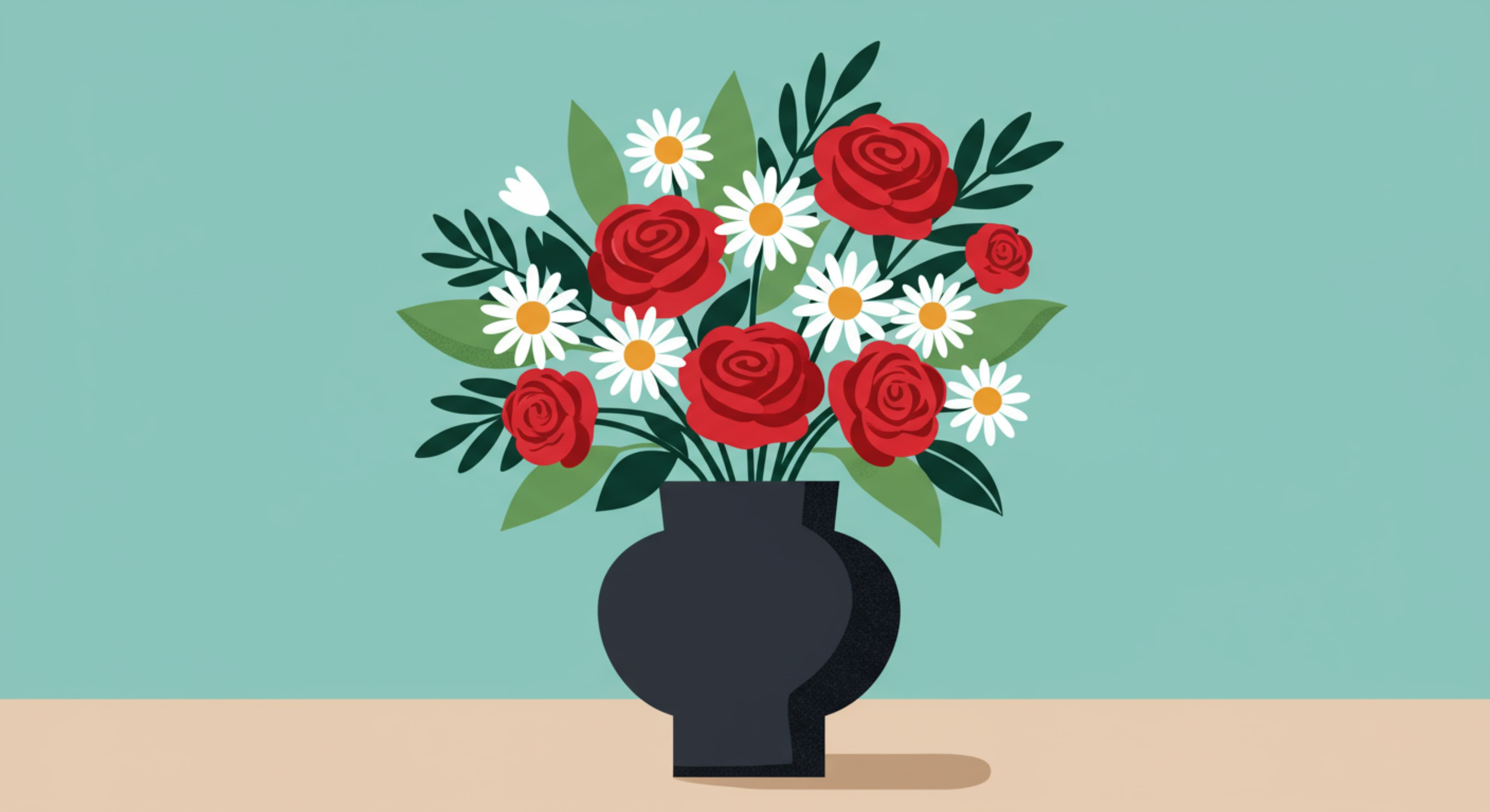 插畫風格繪製的花束